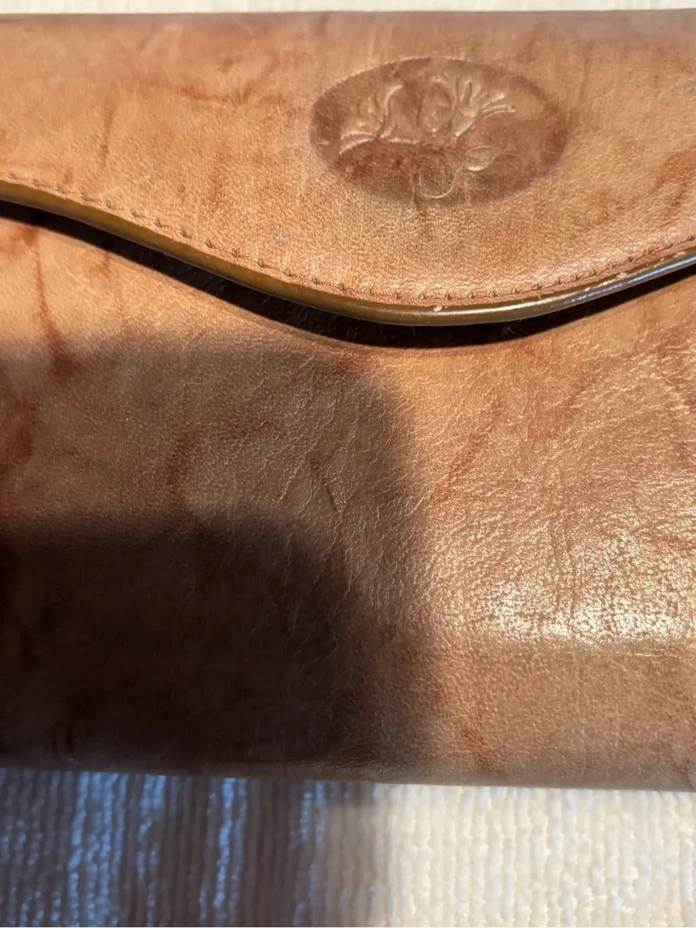 Buxton Brown Leather Clutch  wallet with Floral Medallion